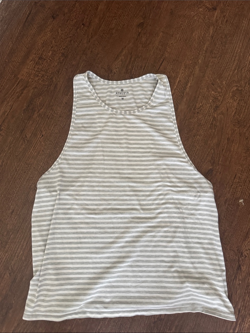 Athleta Light Gray and White Striped Racerback Tank